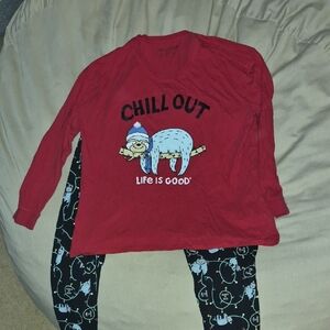 Life Is Good Red Pajama Set with Black Pants